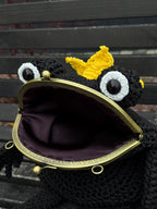 Frog King Bag – Handmade Black Frog Purse with Golden Crown