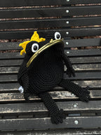 Frog King Bag – Handmade Black Frog Purse with Golden Crown