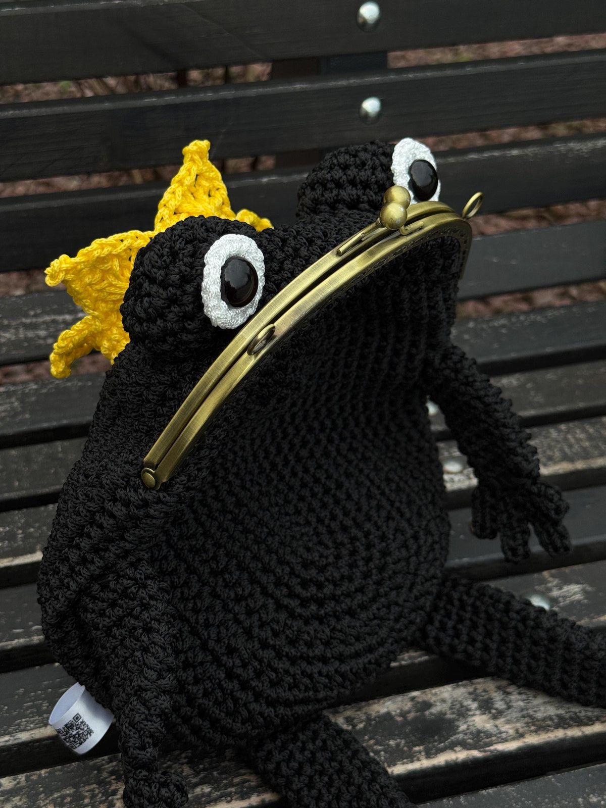 Frog King Bag – Handmade Black Frog Purse with Golden Crown