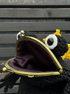 Frog King Bag – Handmade Black Frog Purse with Golden Crown