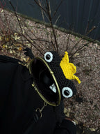 Frog King Bag – Handmade Black Frog Purse with Golden Crown