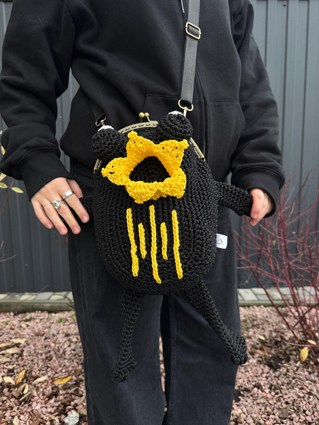 Frog King Bag – Handmade Black Frog Purse with Golden Crown