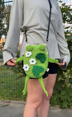 Green Frog Purse with Flowers and Leaves – Crochet Frog bag