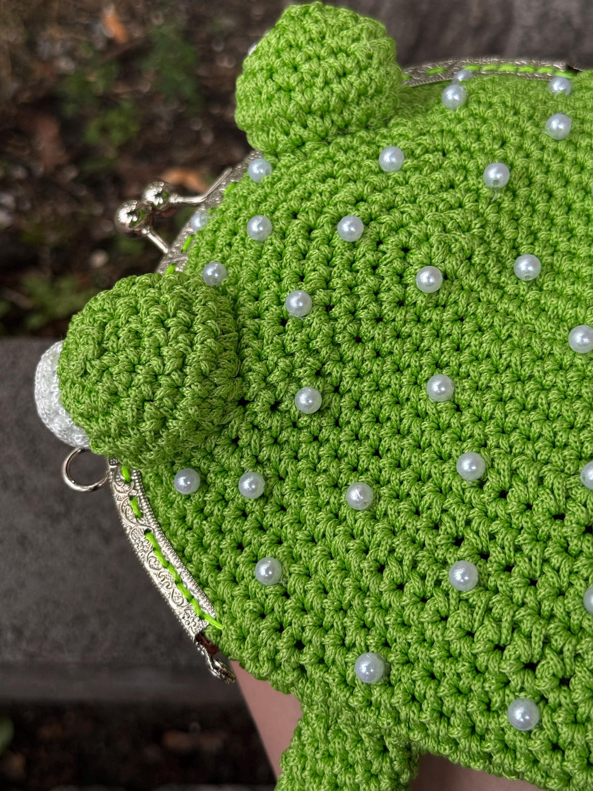 Red Crochet Frog Purse with Beaded Details – Handmade Shoulder & Crossbody Purse
