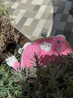 Pink Frog Bag with Cat Patches – Cute Crochet Frog Purse, Wallet or Cosmetic Bag