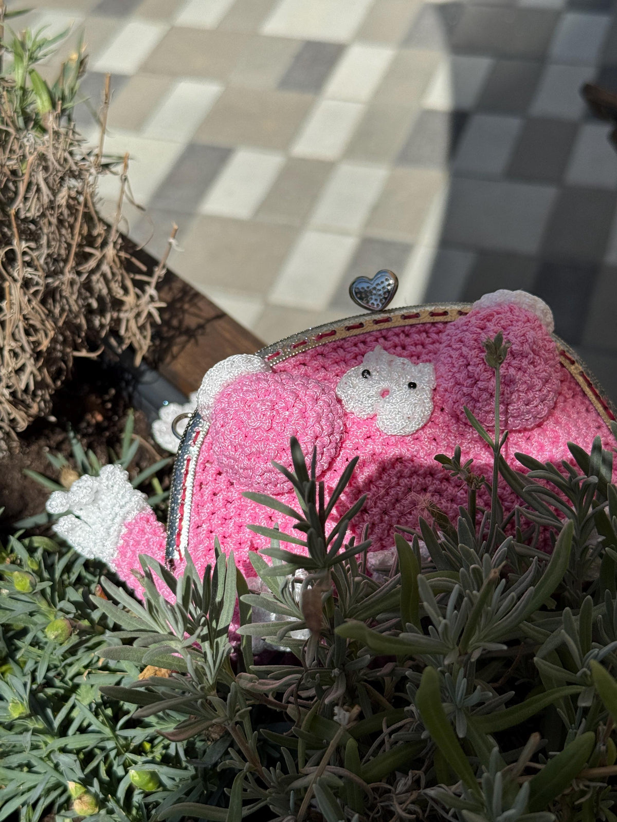 Pink Frog Bag with Cat Patches – Cute Crochet Frog Purse, Wallet or Cosmetic Bag