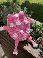 Pink Frog Bag with Cat Patches – Cute Crochet Frog Purse, Wallet or Cosmetic Bag