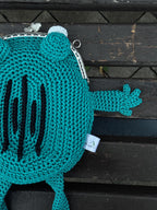 Emerald Frog Bag – Minimalist Crochet Frog Shoulder Bag with Floral Lining, Handmade Frog Purse