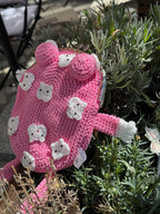 Pink Frog Bag with Cat Patches – Cute Crochet Frog Purse, Wallet or Cosmetic Bag
