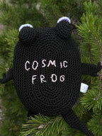 Crochet Frog Bag with Zipper – Custom Embroidery Option – Black Handmade Purse with Strap – Lined Durable Macrame Frogcore Gift