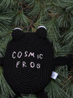 Crochet Frog Bag with Zipper – Custom Embroidery Option – Black Handmade Purse with Strap – Lined Durable Macrame Frogcore Gift