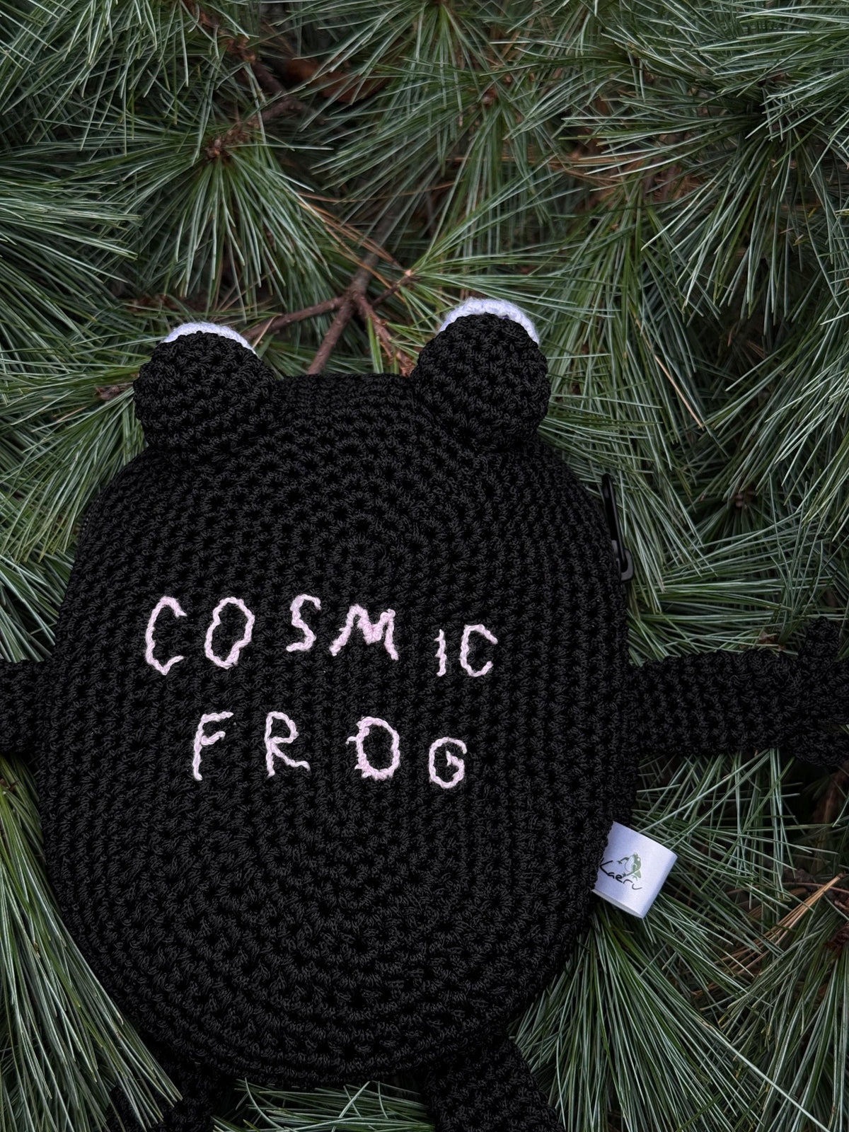 Crochet Frog Bag with Zipper – Custom Embroidery Option – Black Handmade Purse with Strap – Lined Durable Macrame Frogcore Gift