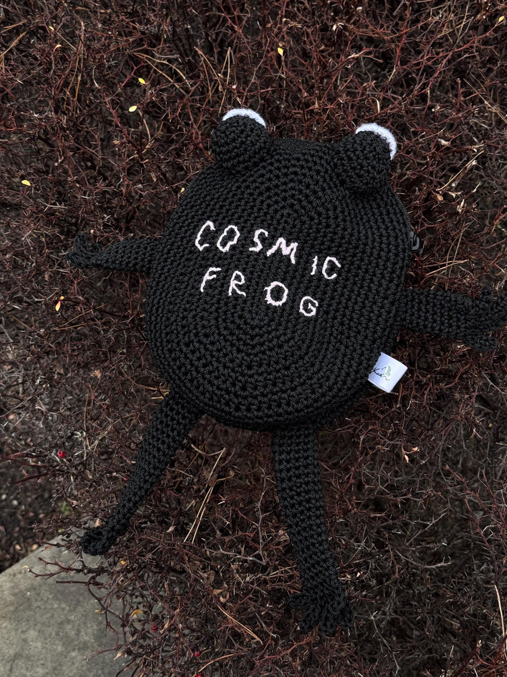 Crochet Frog Bag with Zipper – Custom Embroidery Option – Black Handmade Purse with Strap – Lined Durable Macrame Frogcore Gift