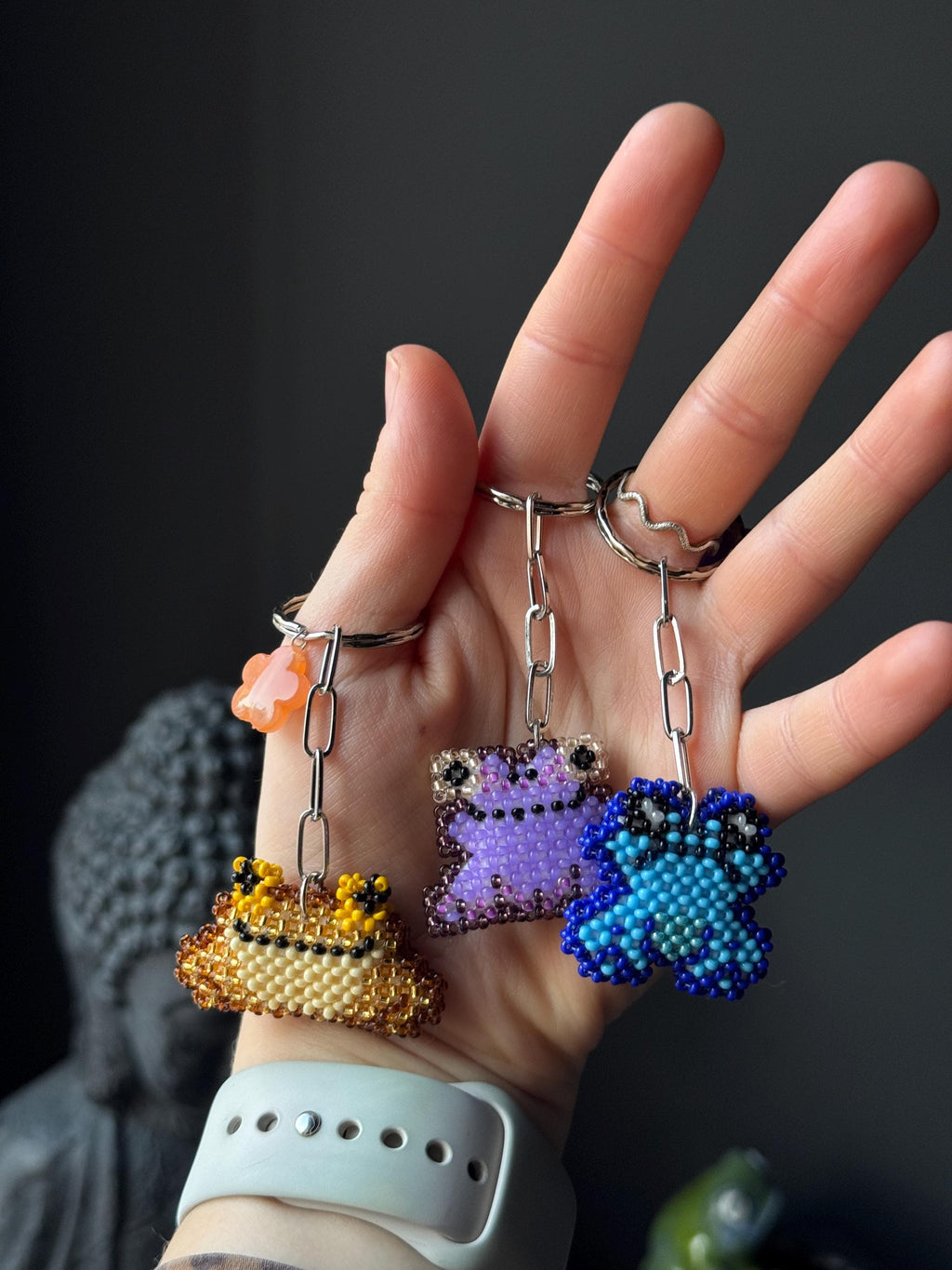 Handmade Beaded Frog Keychain, Cute Frog Charm, Frog Keyring, Gift for Frog Lovers