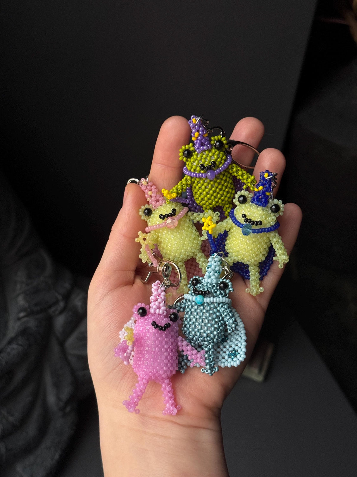 Handmade Beaded Frog Wizard Keychain, Cute Frog Charm, Frog Keyring, Gift for Frog Lovers
