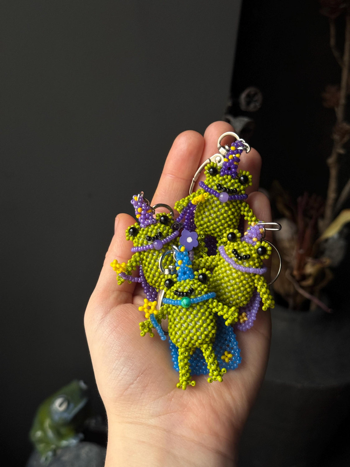 Handmade Beaded Frog Wizard Keychain, Cute Frog Charm, Frog Keyring, Gift for Frog Lovers
