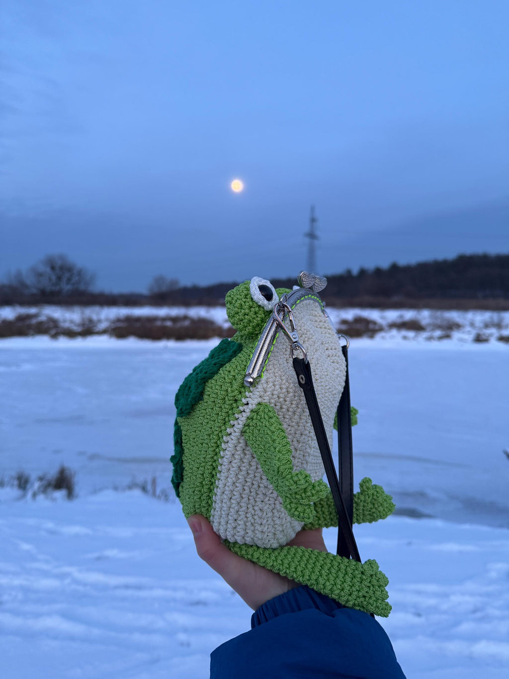 Green Frog Purse with Flowers and Leaves – Crochet Frog bag