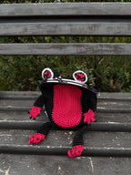 Crochet Frog Bag in Dark Anime Style – Handmade Frog Purse with Red Clouds