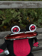 Crochet Frog Bag in Dark Anime Style – Handmade Frog Purse with Red Clouds