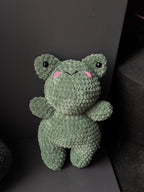 Handmade Plush Frog Toy – Soft Velvet Crochet Frog, Cute Amigurumi Frog Doll