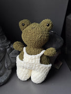 Handmade Plush Frog Toy – Soft Velvet Crochet Frog, Cute Amigurumi Frog Doll