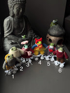 Poseable Crochet Frog Figurines – Handmade Mini Frogs with Metal Armature, Dressed Collectible