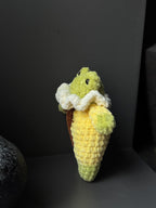Handmade Plush Frog Toy – Soft Velvet Crochet Frog, Cute Amigurumi Frog Doll