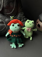Handmade Plush Frog Toy – Soft Velvet Crochet Frog, Cute Amigurumi Frog Doll