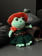 Handmade Plush Frog Toy – Soft Velvet Crochet Frog, Cute Amigurumi Frog Doll