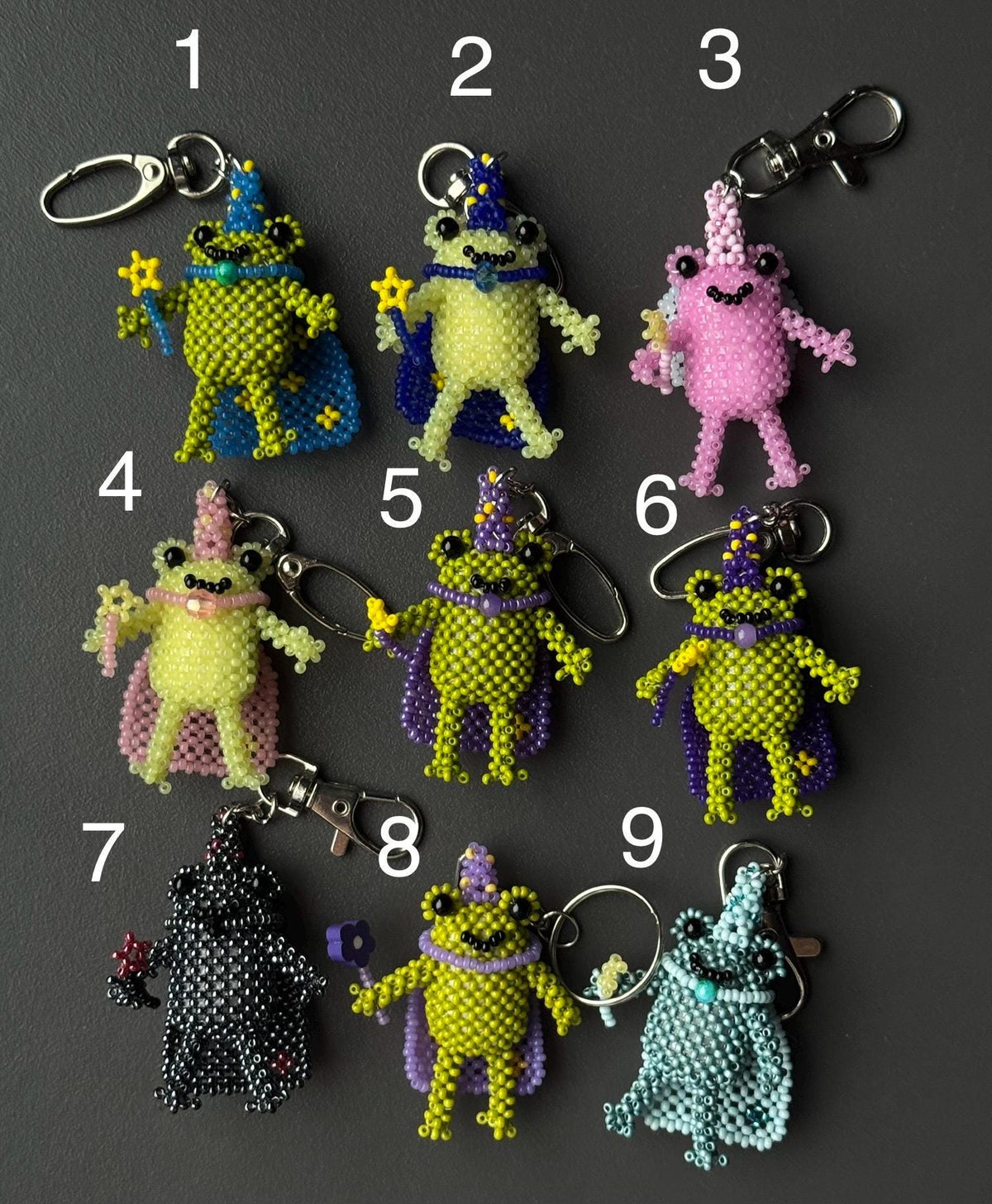 Handmade Beaded Frog Wizard Keychain, Cute Frog Charm, Frog Keyring, Gift for Frog Lovers