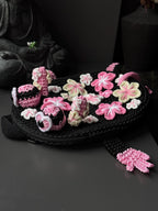 Crochet Frog Backpack – Black Frog Backpack with Sakura Flowers – Dark Aesthetic
