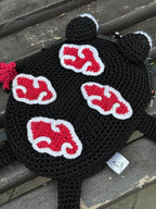 Crochet Frog Bag in Dark Anime Style – Handmade Frog Purse with Red Clouds