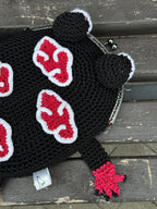 Crochet Frog Bag in Dark Anime Style – Handmade Frog Purse with Red Clouds
