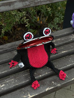 Crochet Frog Bag in Dark Anime Style – Handmade Frog Purse with Red Clouds