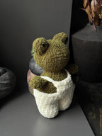 Handmade Plush Frog Toy – Soft Velvet Crochet Frog, Cute Amigurumi Frog Doll