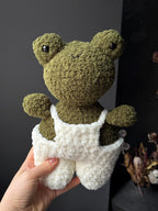 Handmade Plush Frog Toy – Soft Velvet Crochet Frog, Cute Amigurumi Frog Doll