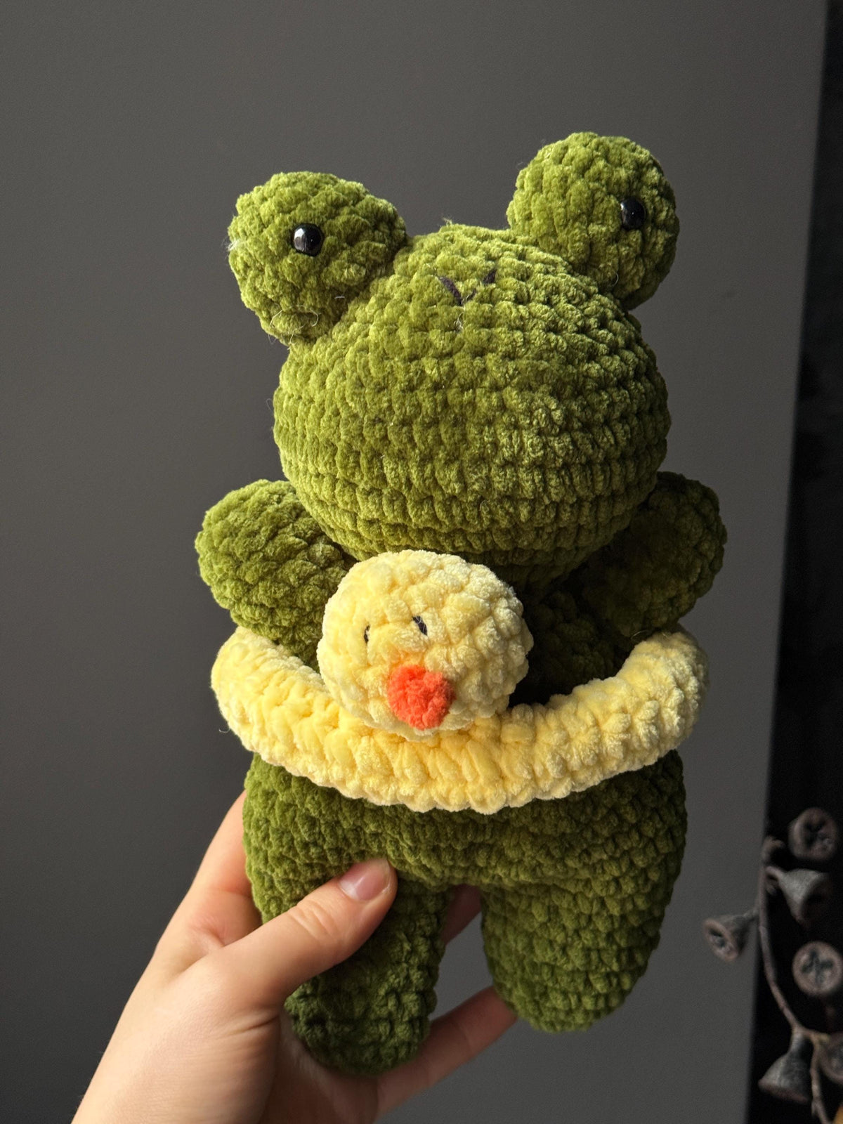 Handmade Plush Frog Toy – Soft Velvet Crochet Frog, Cute Amigurumi Frog Doll
