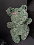 Handmade Plush Frog Toy – Soft Velvet Crochet Frog, Cute Amigurumi Frog Doll