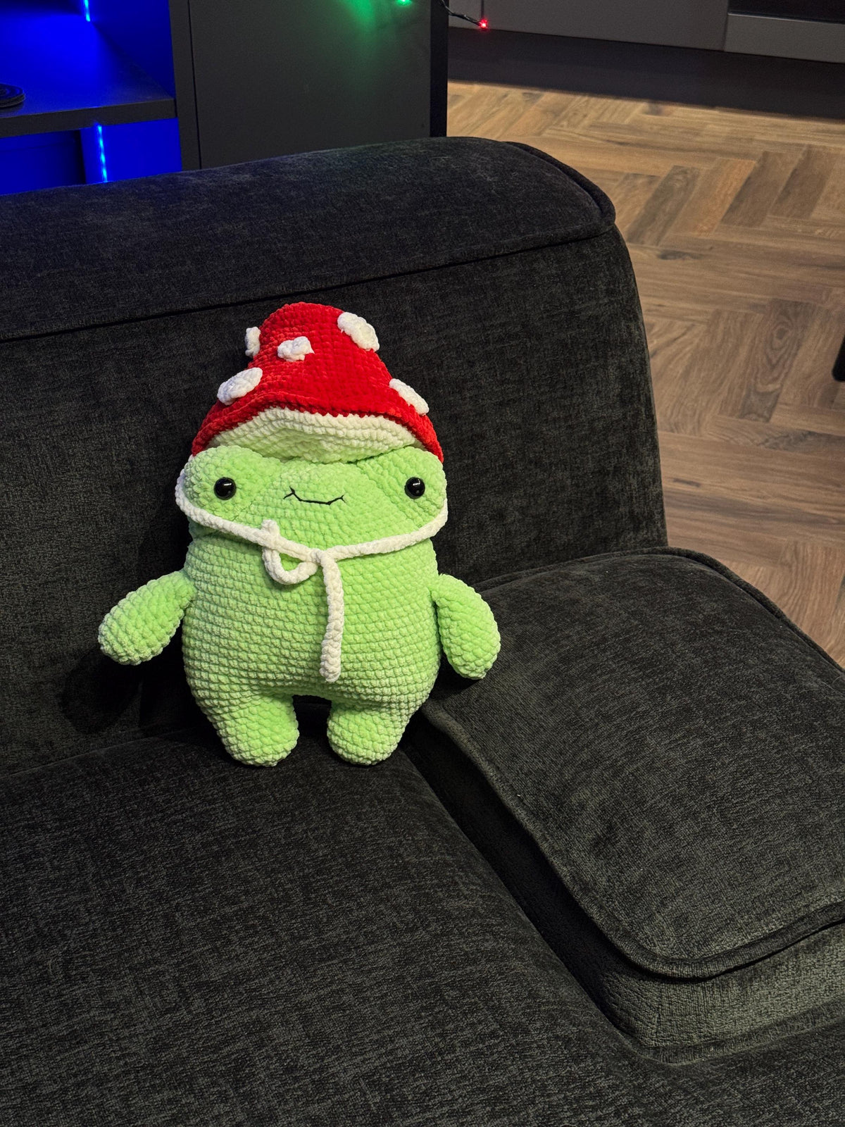 Plush Crochet Frog Pillow – Handmade Velvet Frog Toy, Soft Decorative Frog for Home Interior
