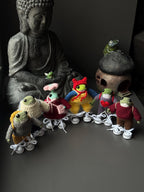 Poseable Crochet Frog Figurines – Handmade Mini Frogs with Metal Armature, Dressed Collectible