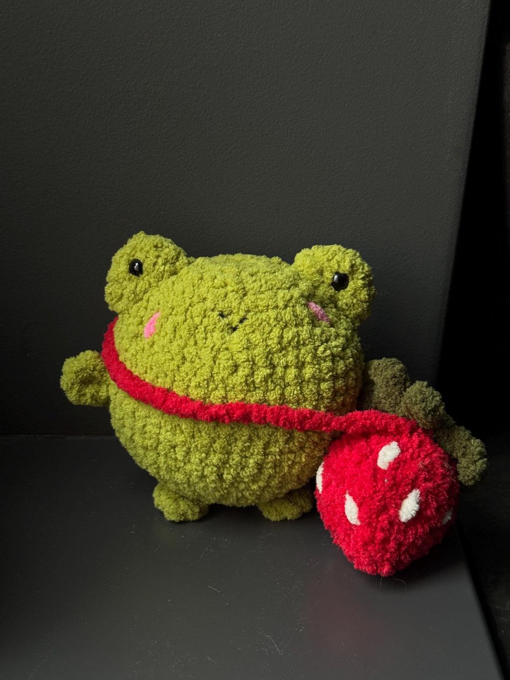 Handmade Plush Frog Toy – Soft Velvet Crochet Frog, Cute Amigurumi Frog Doll