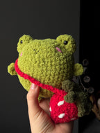 Handmade Plush Frog Toy – Soft Velvet Crochet Frog, Cute Amigurumi Frog Doll