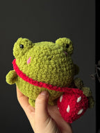 Handmade Plush Frog Toy – Soft Velvet Crochet Frog, Cute Amigurumi Frog Doll