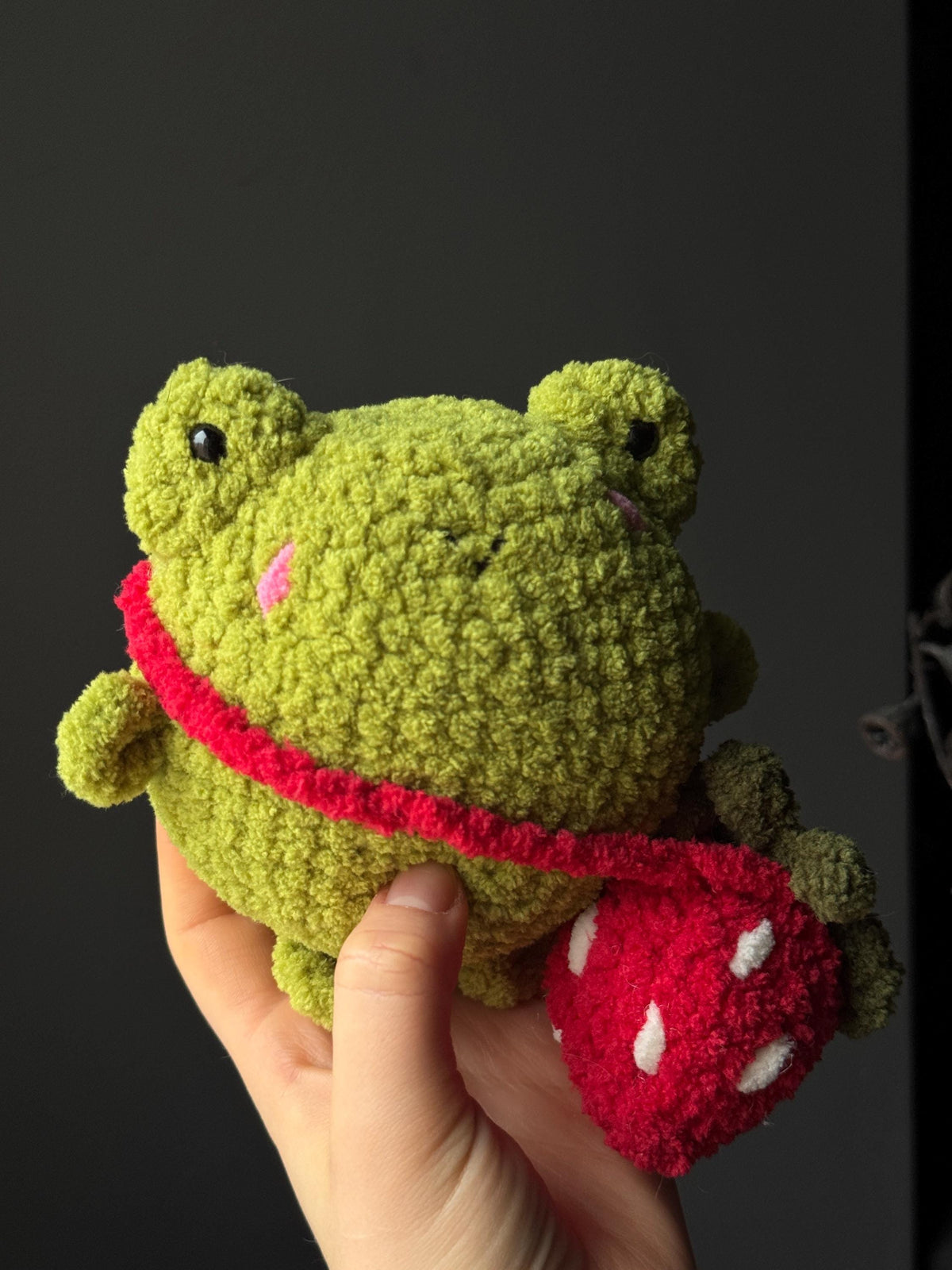 Handmade Plush Frog Toy – Soft Velvet Crochet Frog, Cute Amigurumi Frog Doll