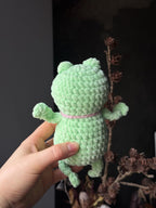 Handmade Plush Frog Toy – Soft Velvet Crochet Frog, Cute Amigurumi Frog Doll