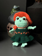 Handmade Plush Frog Toy – Soft Velvet Crochet Frog, Cute Amigurumi Frog Doll