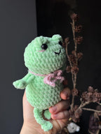 Handmade Plush Frog Toy – Soft Velvet Crochet Frog, Cute Amigurumi Frog Doll