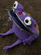 Purple Crochet Frog Bag with Gummy Bears – Handmade Shoulder & Crossbody Bag