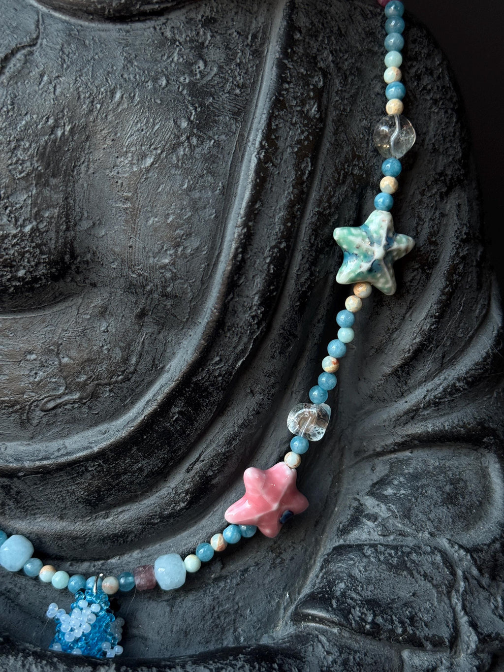 Ocean Inspired Beaded Frog Necklace – Ceramic & Glass Beads with Adjustable Chain
