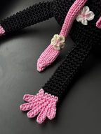 Crochet Frog Backpack – Black Frog Backpack with Sakura Flowers – Dark Aesthetic